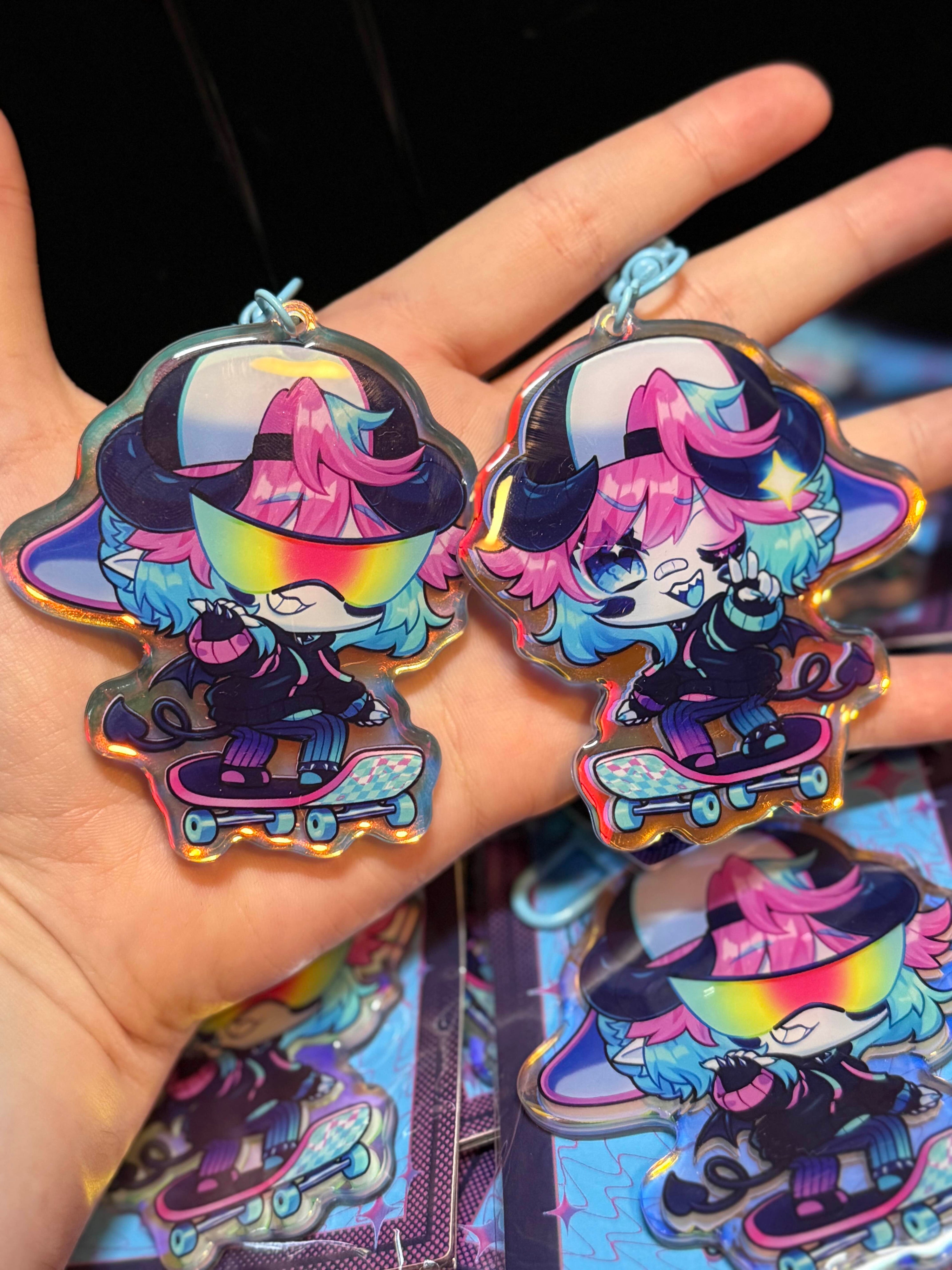 3" SKATER FREAMER ✦ RAINBOW ACRYLIC KEYCHAIN
